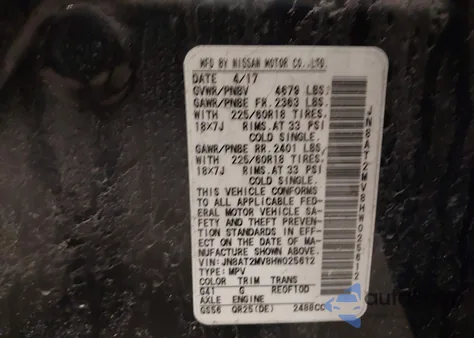 2017 Nissan Rogue Sl from USA, damaged, VIN JN8AT2MV8HW025612